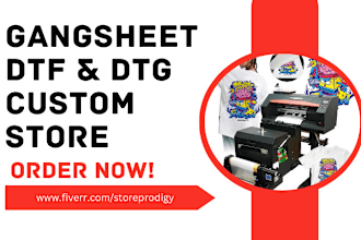 design gangsheet builder shopify store dtf dtg printing cusomization website