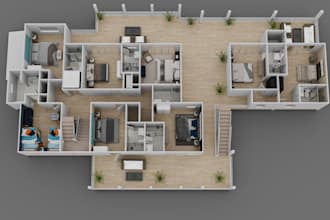 create a 3d floor plan render, 3d rendering