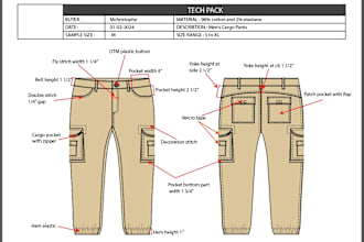 create a tech pack for clothing design, fashion tech pack