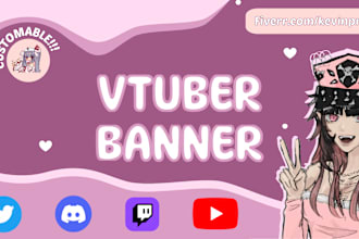 make cute anime and vtuber social media banner and thumbnail