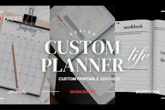 design custom printable editable planner, workbook, worksheet, journal on canva