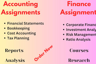 do accounting and finance assignments, financial analysis, reports, projects