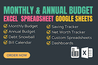 create monthly and annual budget planner spreadsheet in google sheets or excel