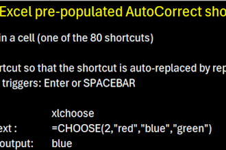 sell excel function autocorrect shortcuts