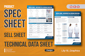 design professional product spec sheet, sell sheet, or technical data sheet