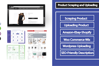 upload scrap or add products to shopify, woo commerce, wix and esty stores