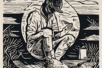 create artistic linocut illustration in my style