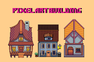 draw house, building, and aset game in pixel art