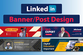 design professional linkedin banner, post, cover, and header