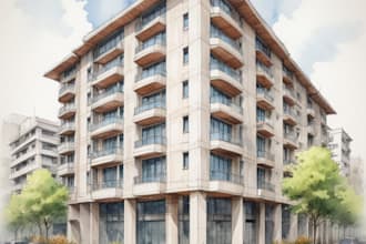 sketch architecture building with watercolor rendering