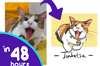 draw cute animal pet portraits in my style