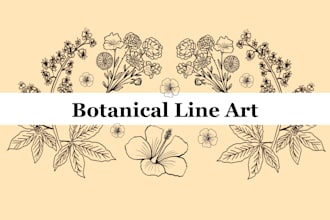 hand draw minimalist botanical line art of flowers, plants and leaves