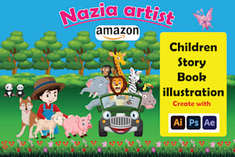 create children book illustration, story book, kids book, ebook illustration