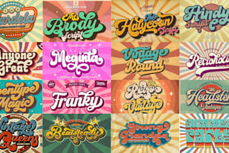 design vintage 70s  typography triped script font lettering logo