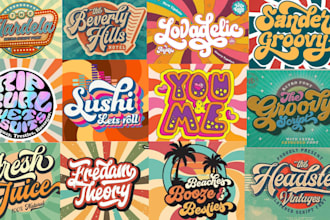 design vintage 70s  typography triped script font lettering logo