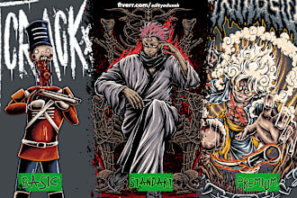 create dark art illustrations in anime or manga style for t shirts, covers etc