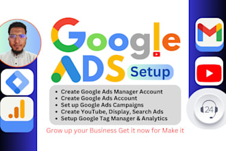create a google ads manager account, set display or search ads, GTM or analytics