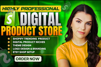 do shopify digital product, catalogue digital product, shopify store, etsy setup