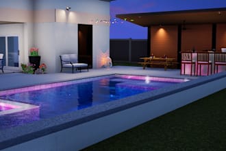 design 2d , 3d for swimming pool, landscape, render images