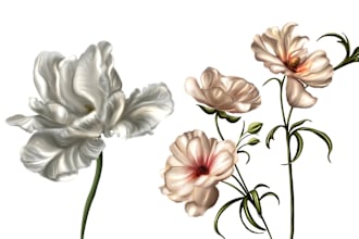 create digital illustration of flowers, fruits