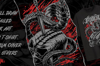draw detailed dark art for tshirt, album cover, and others