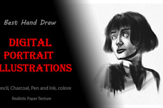 draw a charcoal and pencil digital portrait illustration