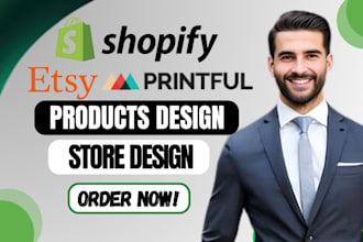 design shopify, etsy print on demand printful store pillows, blankets products