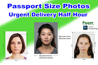 professional passport size, id, stamp, visa photo from any picture half hour