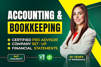 do bookkeeping and accounting projects in quickbooks, excel, profit and loss
