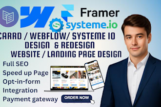 carrd co website design systeme io develop framer landing page redesign webflow