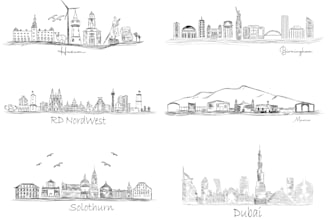 draw city skyline hand drawn sketch pencil silhouette in 24 hours