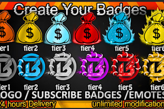 design 6 twitch emotes twitch badges and sub badges