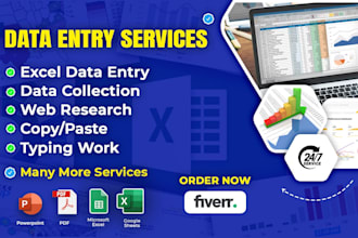 do data entry copy paste, web research, excel data entry, pdf to excel