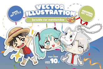 design vector chibi illustration for sticker and keychain