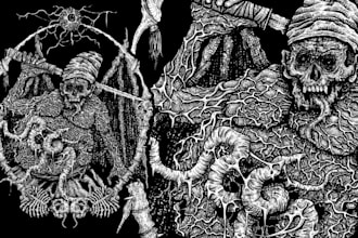 draw detailed dark surrealist illustrations