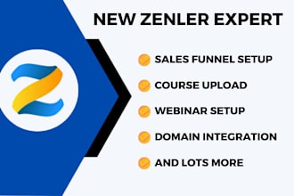 be new zenler salesfunnel, course upload, domain integration and webinar expert