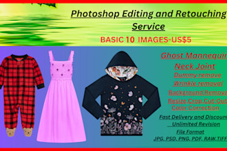do photoshop editing,ghost mannequin and wrinkle remove