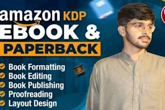 amazon kindle book formatting, editing, cover page designing, book layout design
