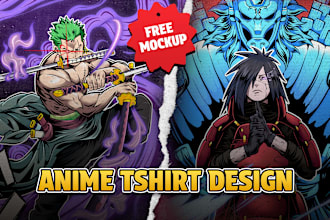 draw anime graphic t shirt design for amazon merch in illustration