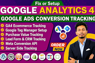 setup google analytics 4, ads conversion tracking, ga4 ecommerce tracking by GTM