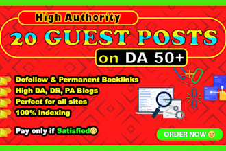 20 high da guest post with authority dofollow backlink SEO guest posting service