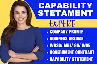 design clear government contract capability statement, apply for 8a, wosb, mbe
