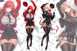 draw custom anime dakimakura body pillow fanart of your oc, vtuber, waifu, furry