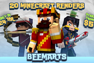 make 20 minecraft skin render within 10 hours