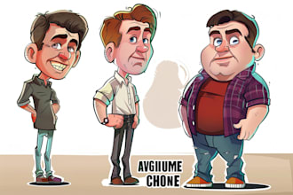 create a full body big head cartoon caricature