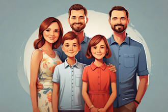 draw a vector art family portrait
