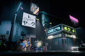 create a 3d metaverse 3d cyberpunk 3d environment using unreal engine