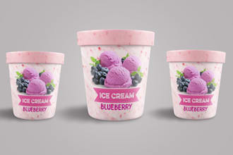 do food ice cream orange, mango, milk, packaging design