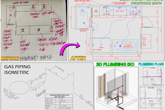 do mep, electrical and plumbing plan in autocad with material list