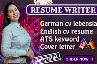update german standard cv lebenslauf, english cv resume, cover letter